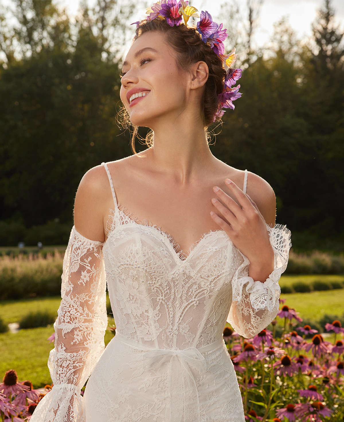 Lace Sheath Wedding Dress with Sleeves and Spaghetti Straps